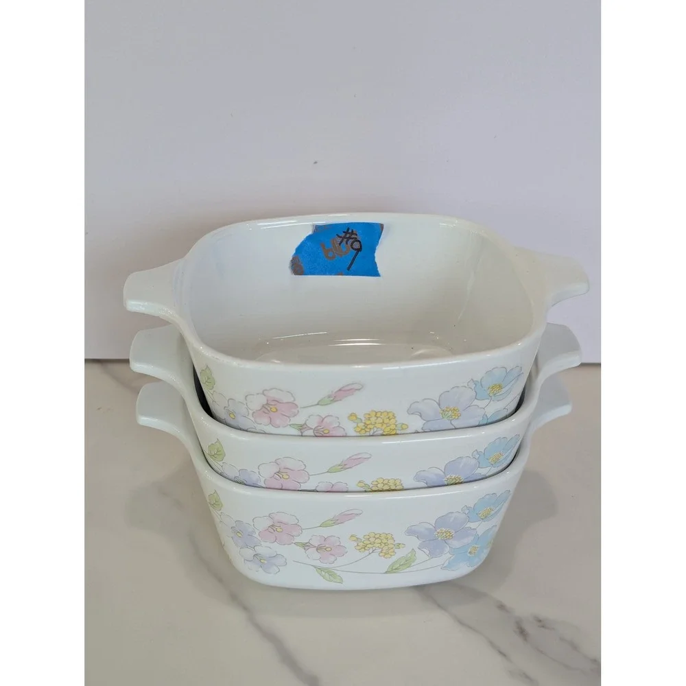 Vintage Casserole Dish Set 700mL White Pastel Bouquet Floral P-43-B